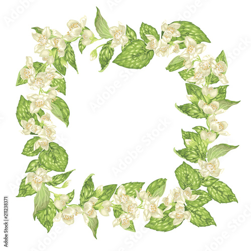 Blooming frame square wreath with jasmine flowers