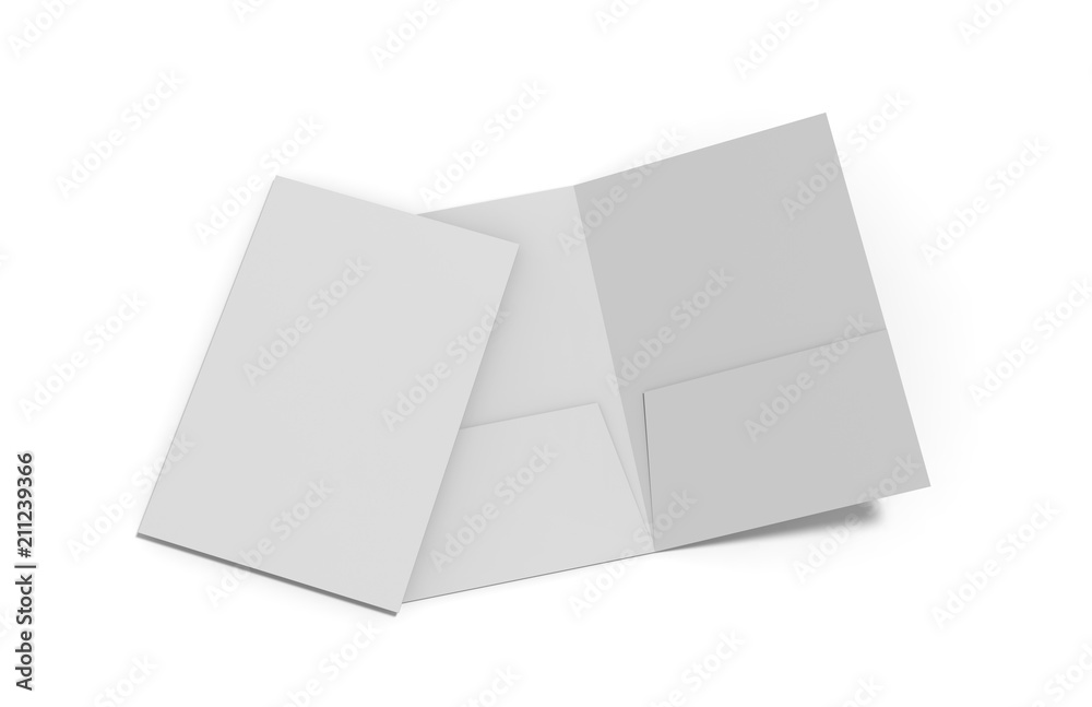 Blank white reinforced A4 single pocket folder on isolated white background, 3d illustration Blank white reinforced A4 single pocket folder on isolated white background, 3d illustration