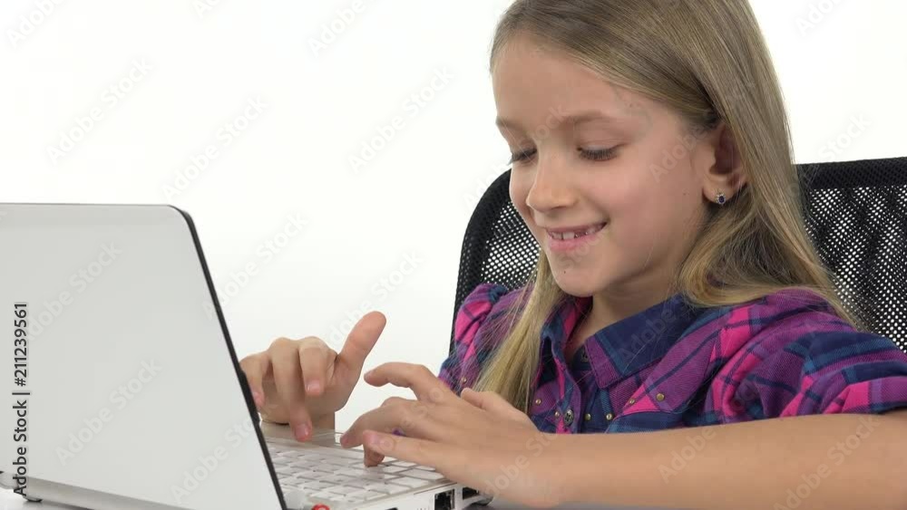 Child Playing Computers, Kid Using Laptop for Learning, Studying , Little Girl Computing Child Playing Computers, Kid Using Laptop for Learning, Studying , Little Girl Computing