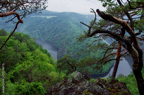 Czech panoramic view. Vltava river bend with its mountains.