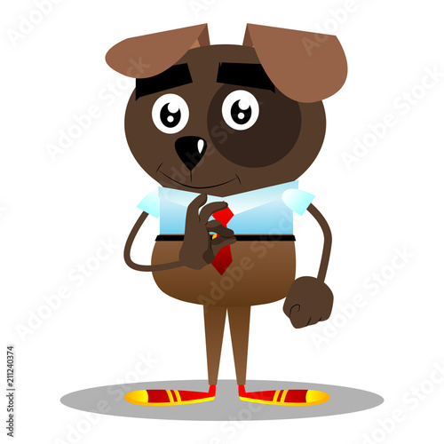 Cartoon illustrated business dog showing ok sign.