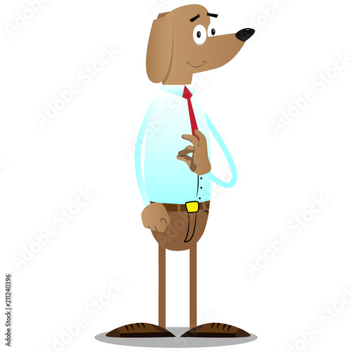 Cartoon illustrated business dog showing ok sign.