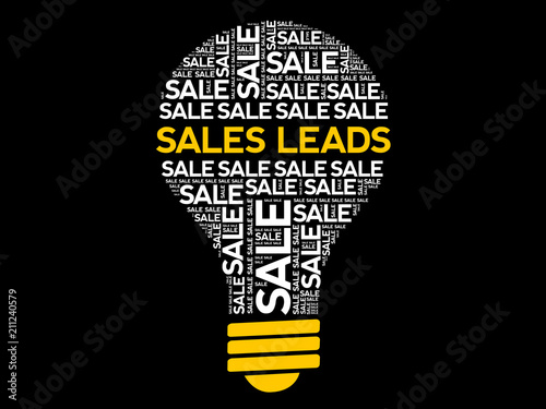 Sales Leads bulb word cloud, business concept background