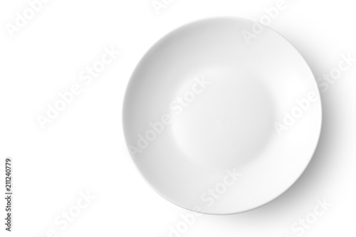 Empty ceramic dish isolated on white background. Top view.