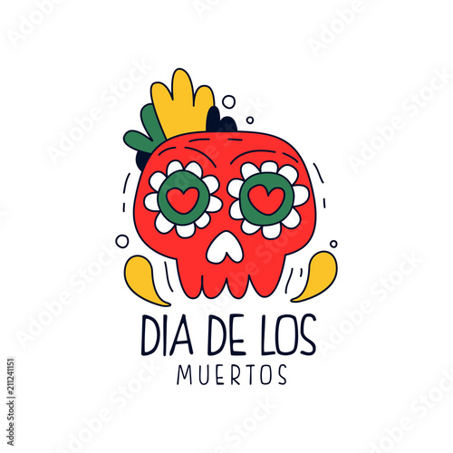 Dia De Los Muertos logo, traditional Mexican Day of the Dead design element
