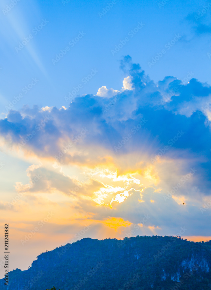 panorama light through the cloud on Nangnon hill Chiang Rai