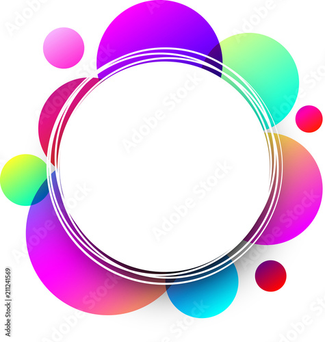 White round background with colorful circles.