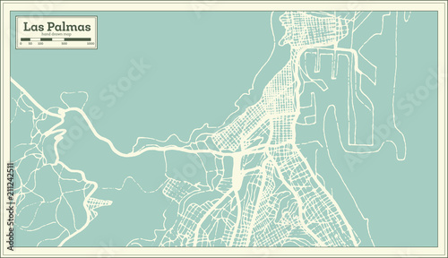 Las Palmas Spain City Map in Retro Style. Outline Map.