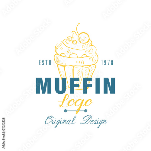 Muffin logo original design estd 1978, emblem for bakery shop, cafe, restaurant, cooking business, brand identity vector Illustration on a white background