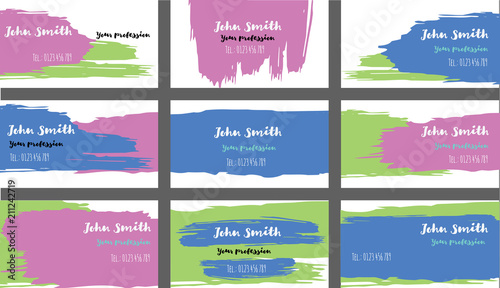 Drawn Business Cards Vector Template Collection. Ink, Oil Paint Brush Strokes Cool Banners Set. Creative Atristic Grungy Retro Corporate Identity. Funky Strokes Cool Business Cards Vector Template.