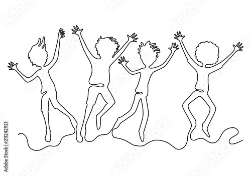 Group of teenagers in a jump from a continuous line.