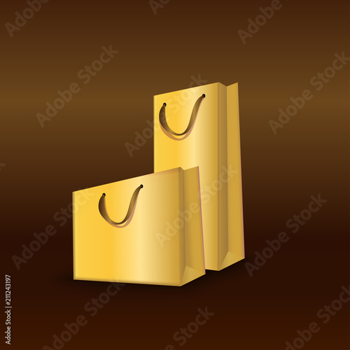 Shopping Bags paper, set. Red bright color. Vector illustration