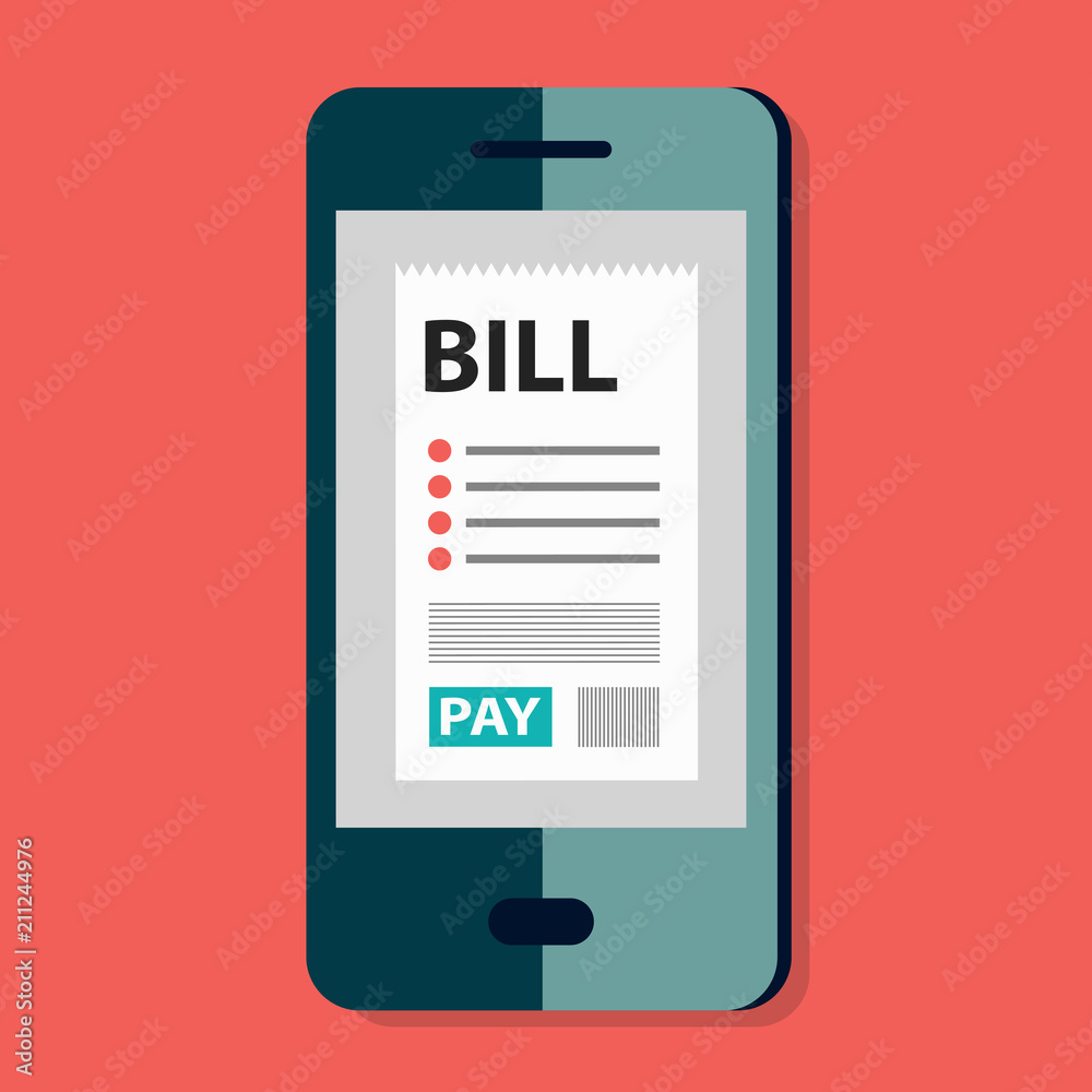 Mobile payment concept. Pay bills on line. Using a mobile phone to bank and shop on line. Flat vector illustration Mobile payment concept. Pay bills on line. Using a mobile phone to bank and shop on line. Flat vector illustration