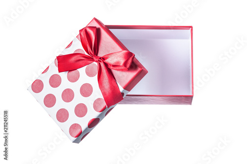 Opened red decorated handmade box isolated on white