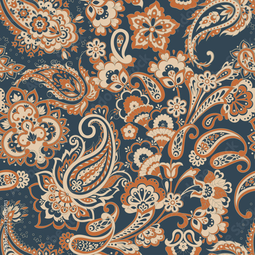 Seamless Asian Textile Background. Paisley Pattern
