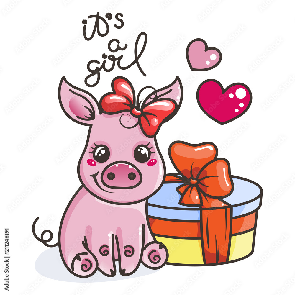 Cute cartoon baby pig in a cool rainbow glasses
