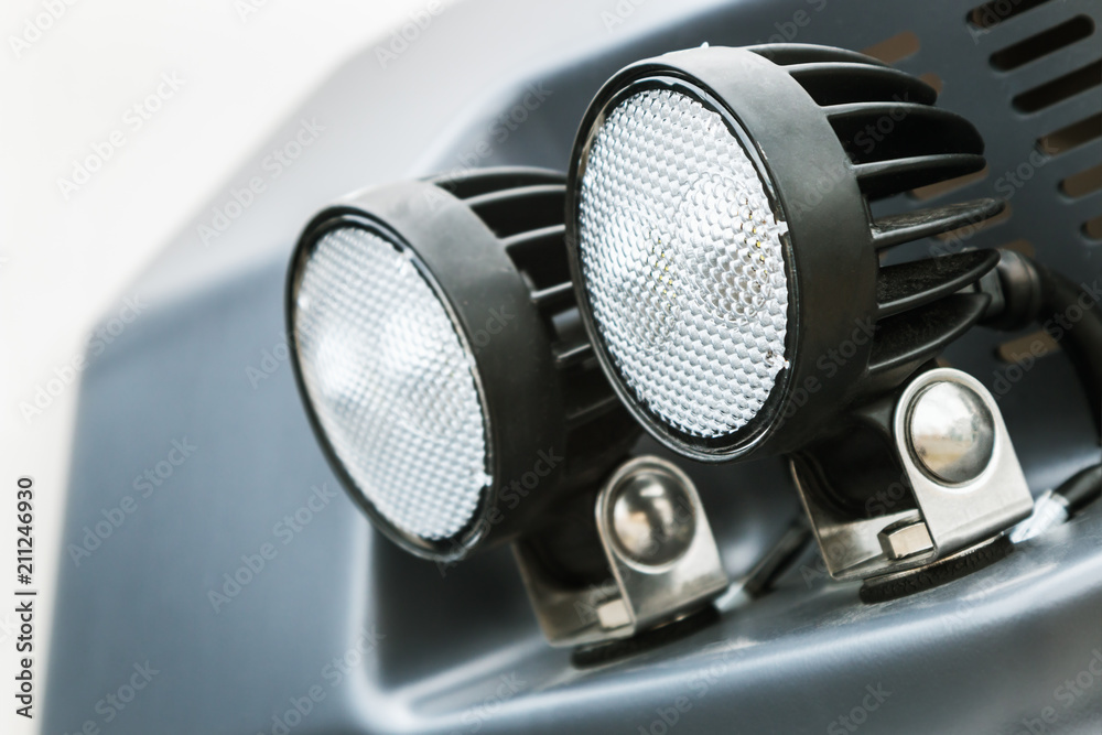 headlights and Parking lights of a truck, excavator, tractor or bulldozer or other construction equipment