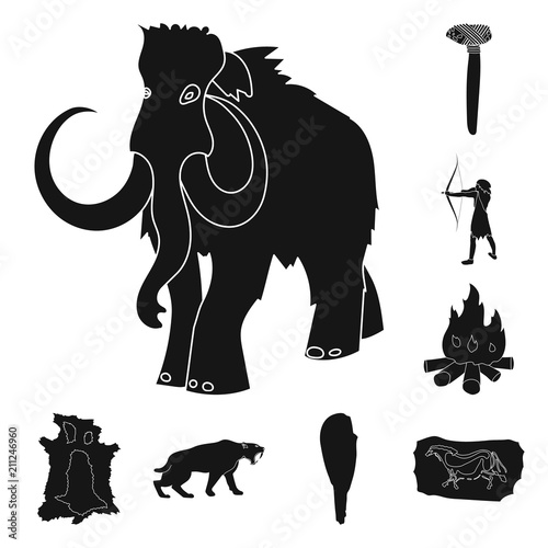 Life in the Stone Age black icons in set collection for design. Ancient people vector symbol stock web illustration.