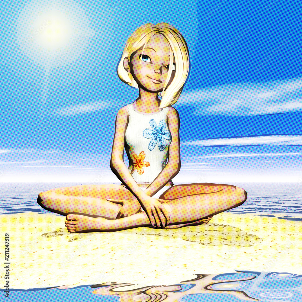 Digital 3D Illustration of a Toon Girl