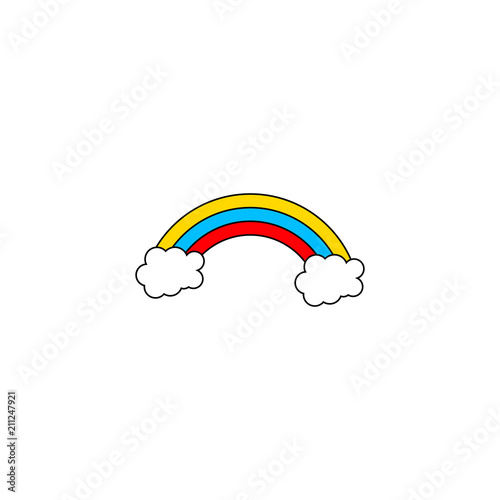 Rainbow with clouds. Flat design. Vector illustration