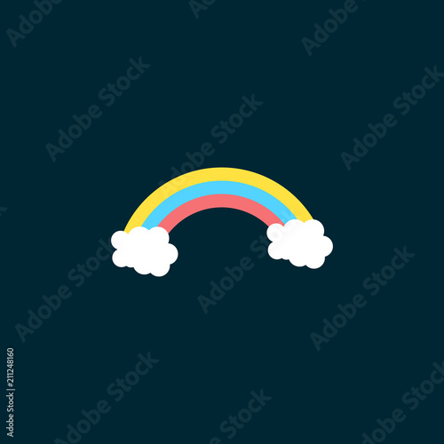 Rainbow with clouds. Flat design. Vector illustration