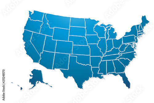 Mapa azul de los Estados Unidos de América.