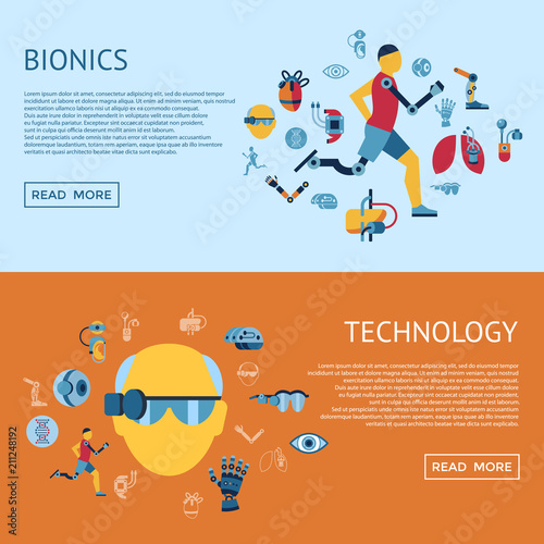 Bionics and artificial intelligence icon set