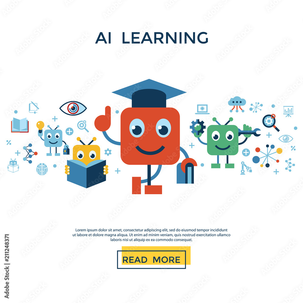 Artificial intelligence self learning icon set Artificial intelligence self learning icon set