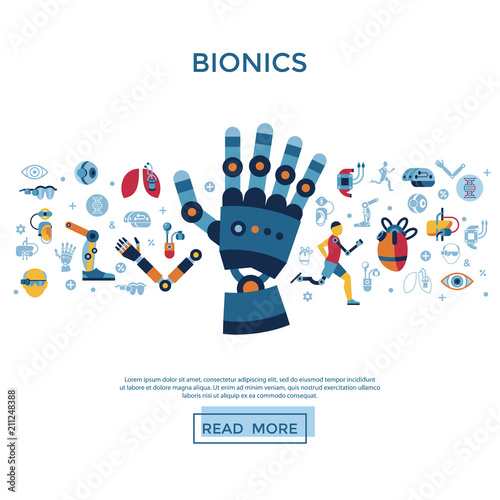 Bionics and artificial intelligence icon set