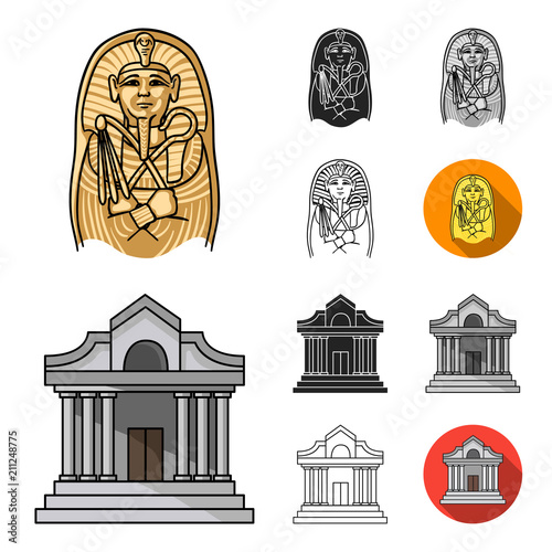 Museum and gallery cartoon,black,flat,monochrome,outline icons in set collection for design. Storage and exhibition of showpiece vector symbol stock web illustration.