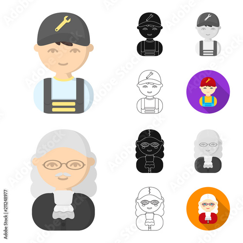 People of different professions cartoon,black,flat,monochrome,outline icons in set collection for design. Worker and specialist vector symbol stock web illustration.