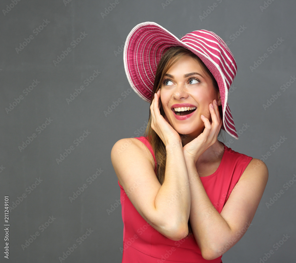 Beautiful woman in red looking side. Beautiful woman in red looking side.