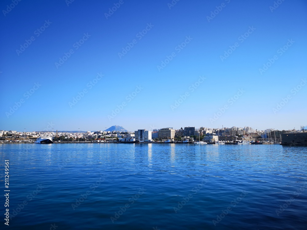 Heraklion port panorama with Moutn Juktas in the background