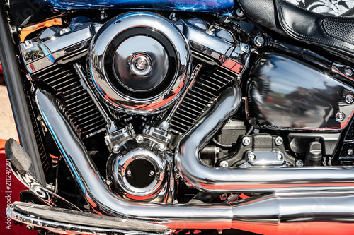 a shiny motorcycle engine