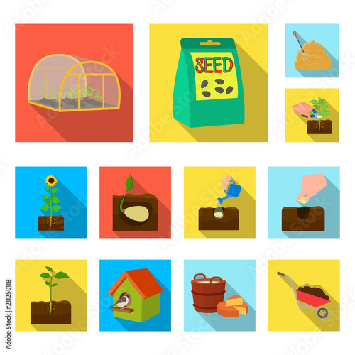 Farm and agriculture flat icons in set collection for design. Garden and plants isometric vector symbol stock web illustration.