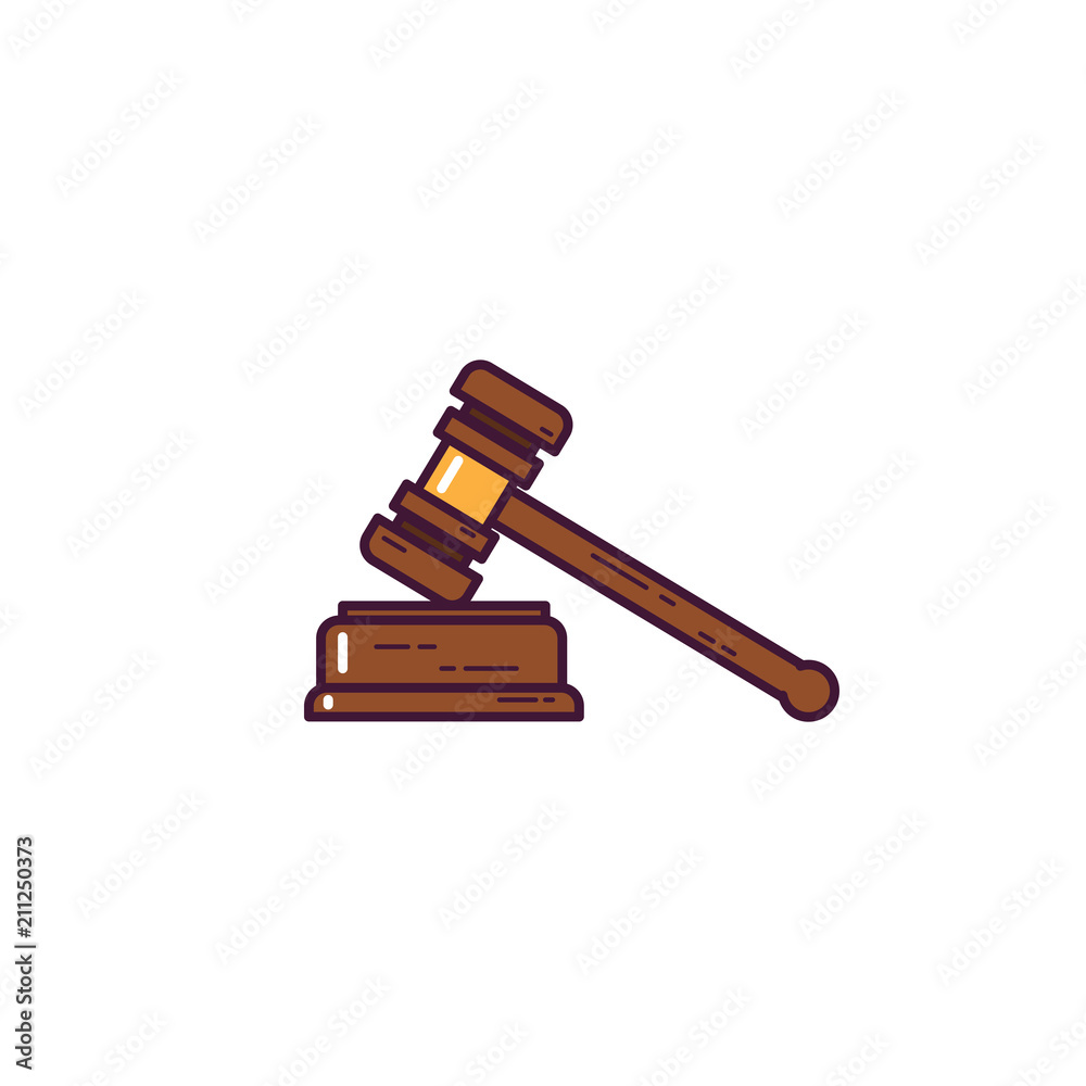 Judge gavel banner. Judge wooden hammer. Law and judgement concept. Verdict and punishment symbol. Line style flat vector illustration. Judge gavel banner. Judge wooden hammer. Law and judgement concept. Verdict and punishment symbol. Line style flat vector illustration.
