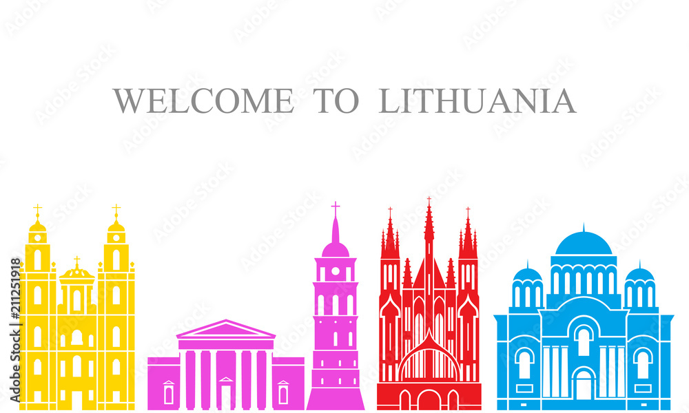 Lithuania set. Isolated Lithuania  architecture on white background