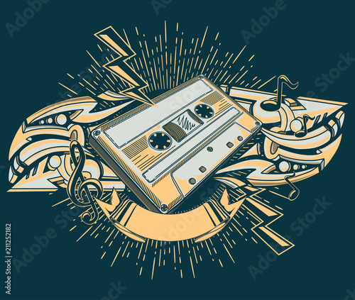 Audio cassette and graffiti arrows music design