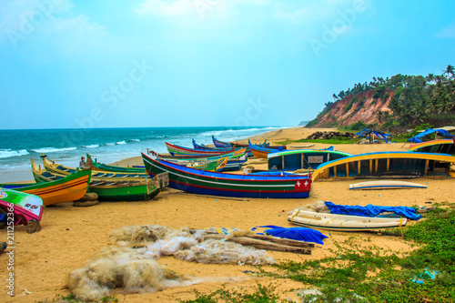 Multicolored boats in a fishing village.