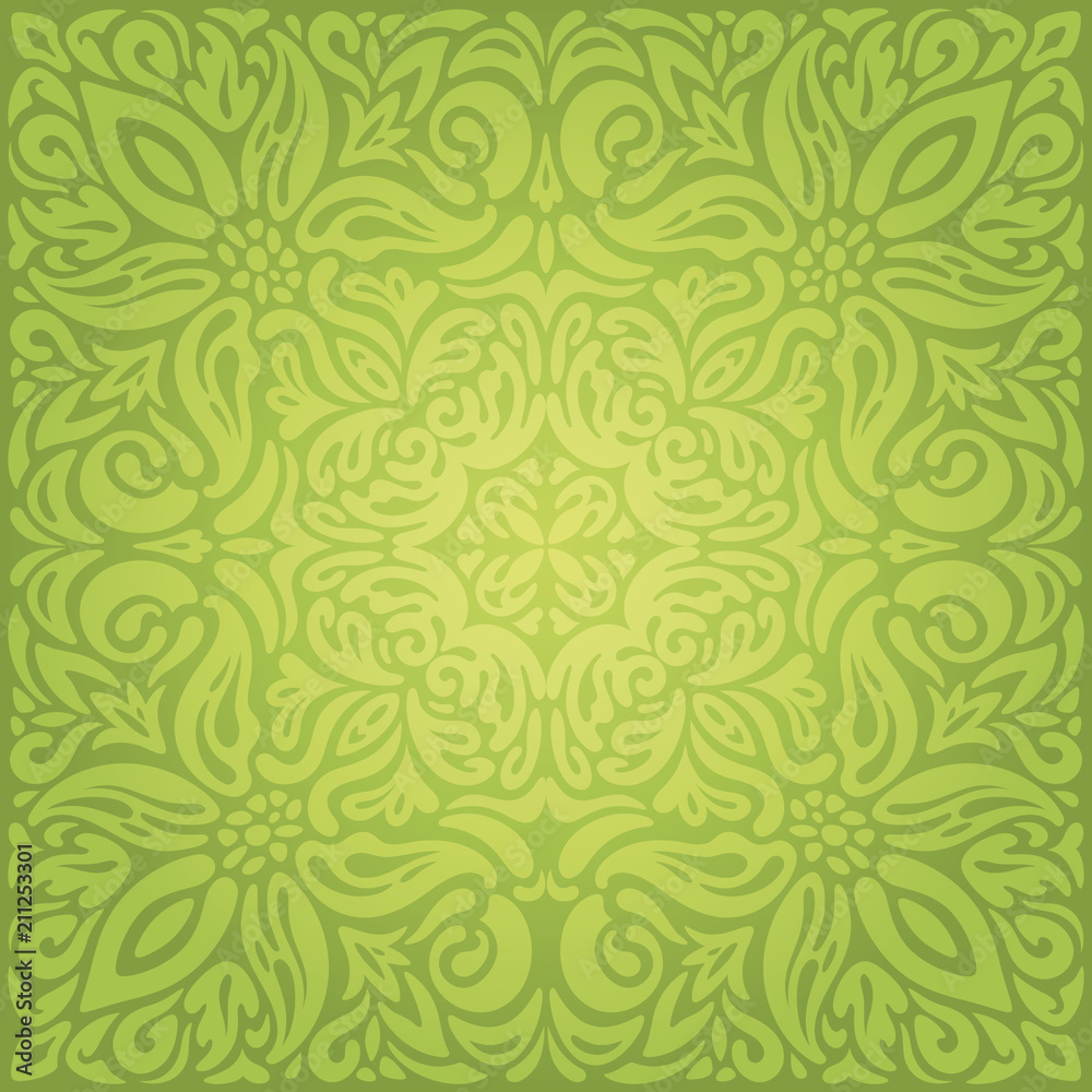Green Floral vintage wallpaper vector decorative retro design backround mandala