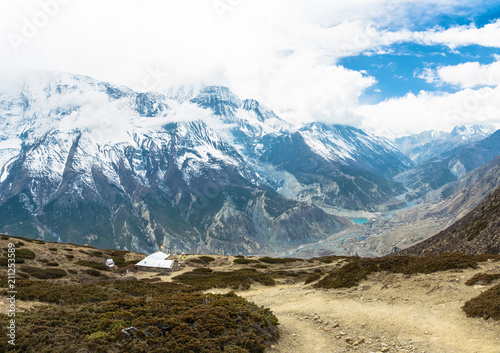 View of Manang village and Bagmati river, Nepal.