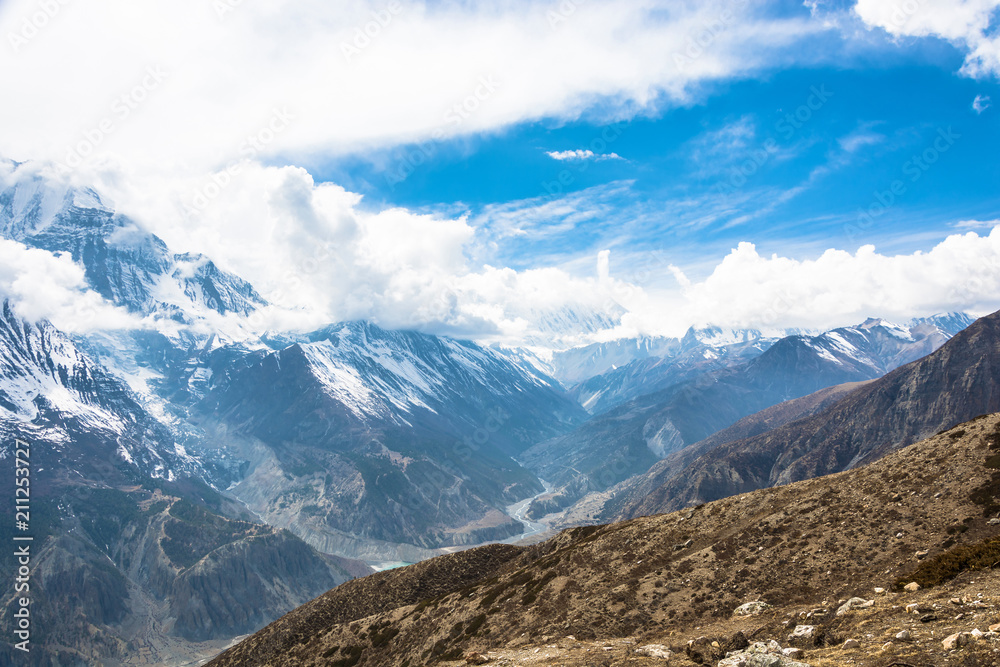 Mountain landscape with Bagmati river, Nepal.