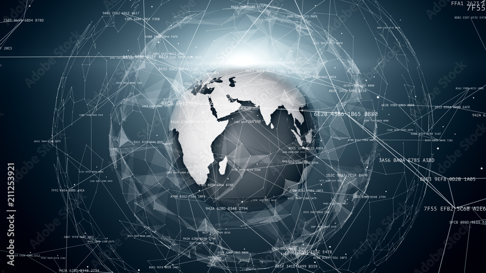 Global network connections around the earth