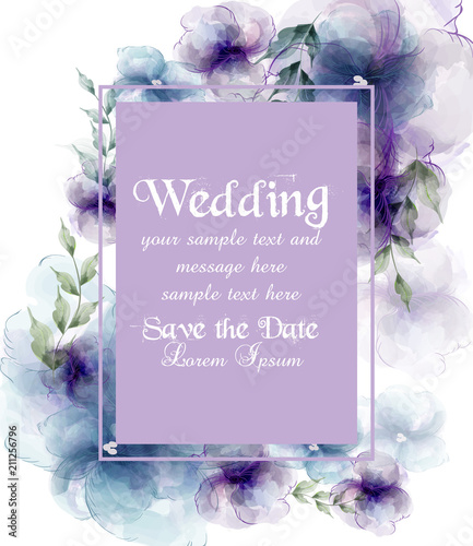 Wedding card with watercolor flowers Vector illustrations