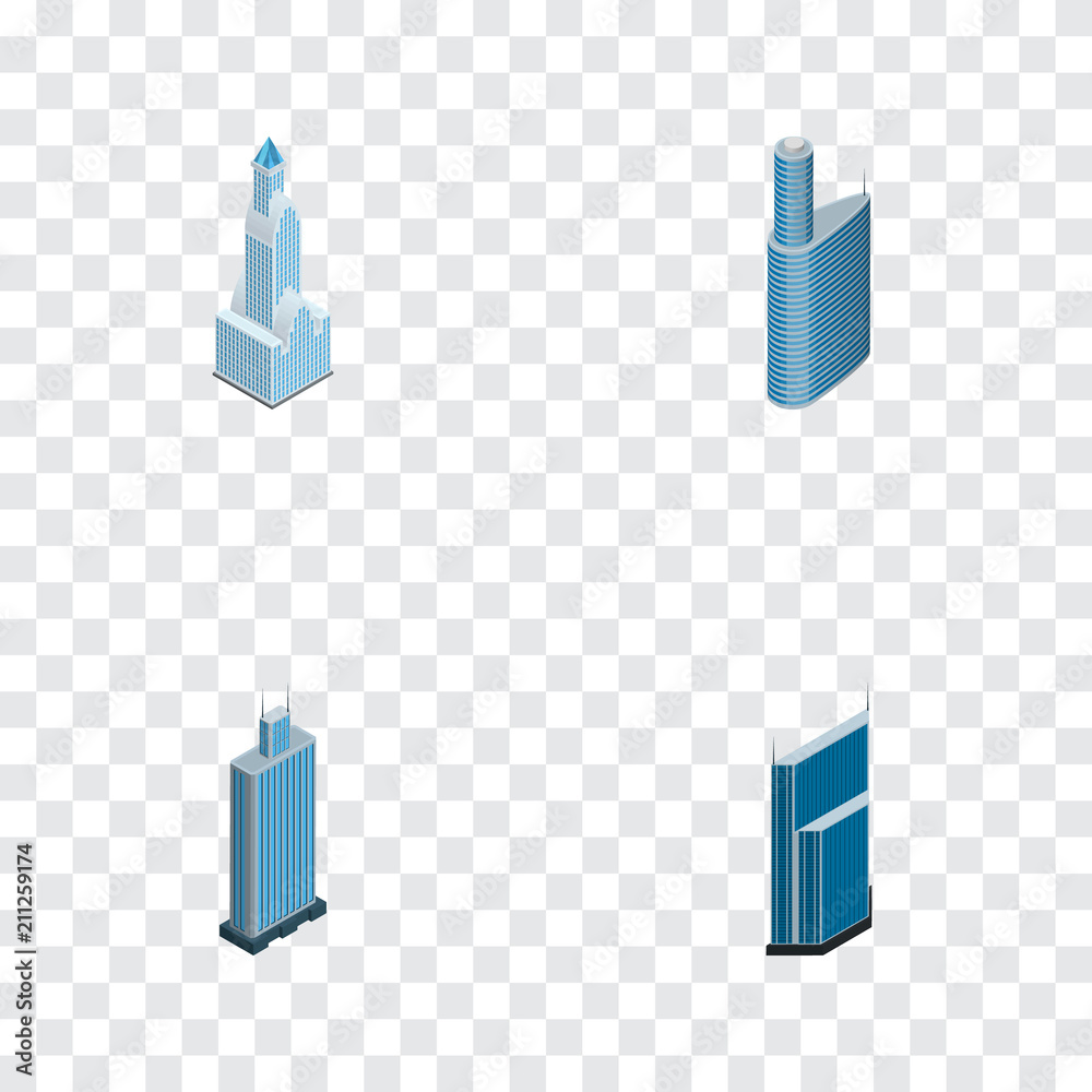 Isometric construction set of skyscraper, urban, exterior and other ...