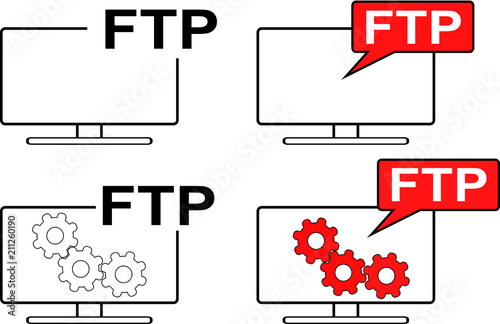 Icon set - Computer monitor with FTP