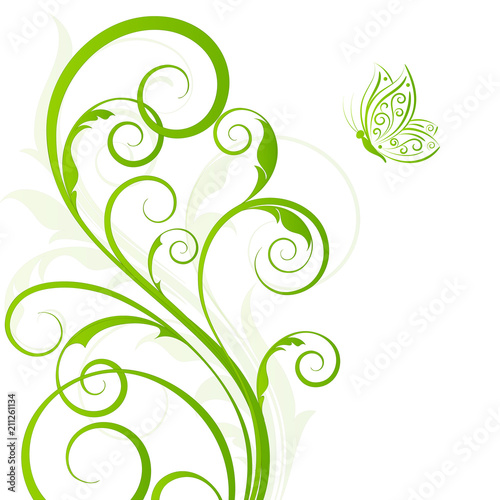Abstract floral background with butterfly. Element for design.
