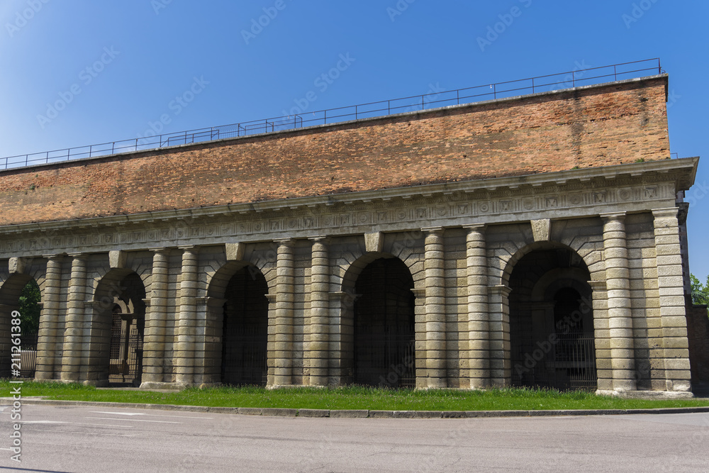 Verona, Italy Porta Palio. Day view of Doric columns gate of city of Verona former medieval walls.