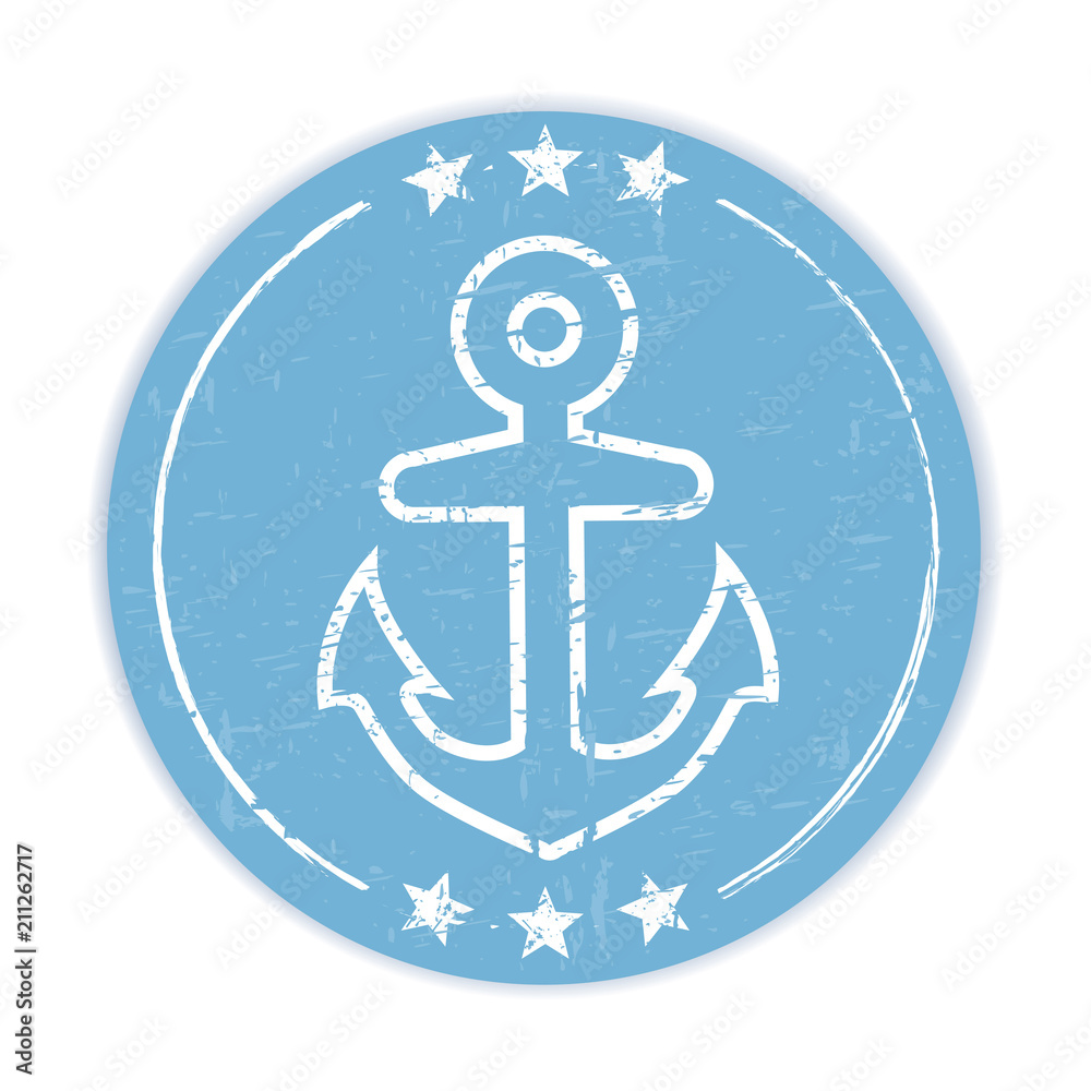 Blue grungy label with anchor symbol on white background Blue grungy label with anchor symbol on white background