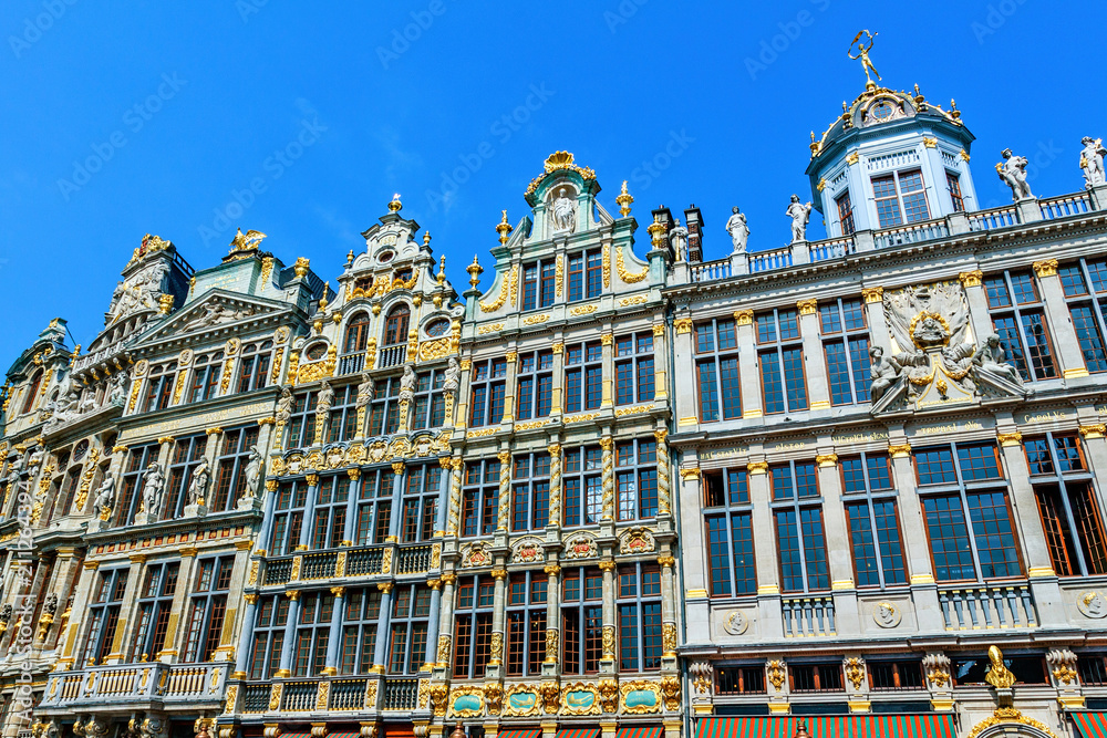 City buildings facade at Grand Place in a sunny day